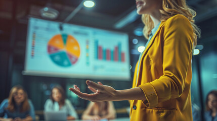 Businessperson Presenting Financial Data to Team