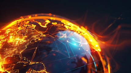 Poster - Glowing globe of Earth with North and South America continents, global technology and connectivity.