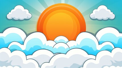 Wall Mural - Stunning blue sky clouds background with a beautiful landscape of orange sun and fluffy clouds.