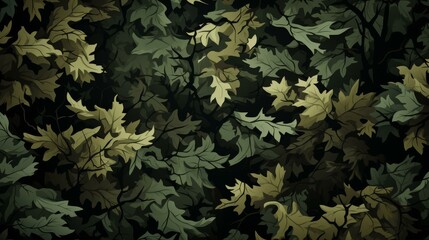 Wall Mural - Explore a vintage forest camouflage pattern with a woodland aesthetic in this flat illustration with muted colors and high resolution quality.