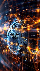 Poster - Digital earth with futuristic technology data and global network connection, representing worldwide communication and cyber innovation.