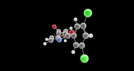 Wall Mural - Tafamidis molecule, rotating 3D model of miscellaneous therapeutic agents, looped video on a black background