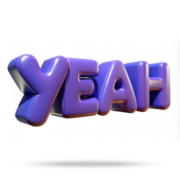 3D rendered cute isolated cut out illustration of the colored text word yeah on a white background. The concept is success, luck, achievement, victory