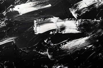 Poster - Abstract background with white brush strokes on black paper, hand drawn texture in the style of close-up of paint strokes, high resolution, detailed, professional photography, sharp focus, stock photo