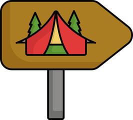 Sticker - Tent in Forest Symbol of Camping Board Flat Icon.