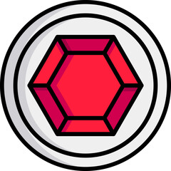 Sticker - Red and White Diamond Coin Icon in Flat Style.