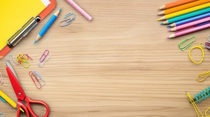 School Supplies Background with Copy Space