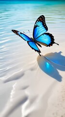 Sticker - Butterfly on the seashore. Animation of wings and waves.