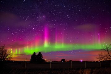a shimmering aurora borealis dancing across the night sky, painting the heavens with vibrant hues of