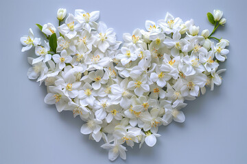 Shape, An arrangement of jasmine flowers in the shape ,Use the white petals of jasmine to create a pure and elegant heart