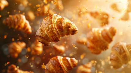 Levitating Croissants in a Warm Bakery Setting