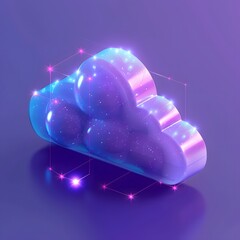 Wall Mural - Abstract futuristic 3D cloud icon in vibrant blue and purple colors, representing digital technology and cloud computing concepts.