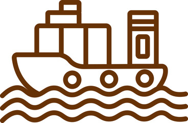 Canvas Print - Brown line art illustration of ship icon.