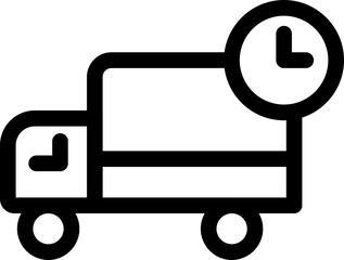 Canvas Print - Delivery truck on time icon in black line art.