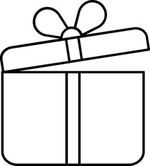 Sticker - Open Gift Box Icon in Black Line Art.