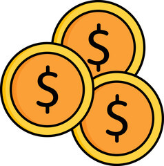 Sticker - Dollar Coins Icon in Yellow Color.