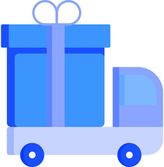 Canvas Print - Pickup Truck Carrying Large Gift Box Icon in Blue Color.