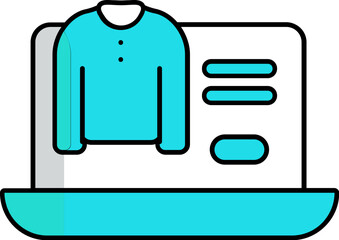 Sticker - Online Polo-Shirt Purchasing in Laptop Icon.