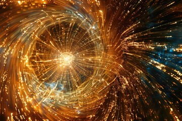 Poster - Abstract image of a mesmerizing swirl of golden lights and energy, creating a dynamic and captivating cosmic effect.