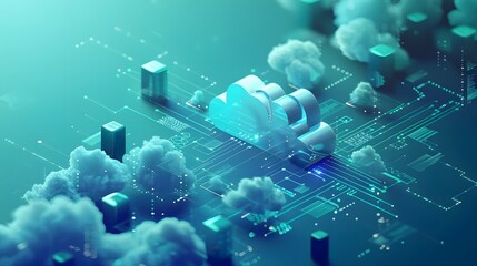 Poster - Futuristic cloud computing technology concept with digital data network and server connections in a virtual space.