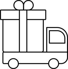 Poster - Pickup Truck Carrying Large Gift Box Icon in Black Outline.