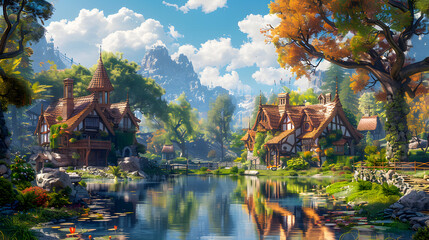 Wall Mural - Fantasy RPG Village Game Artwork