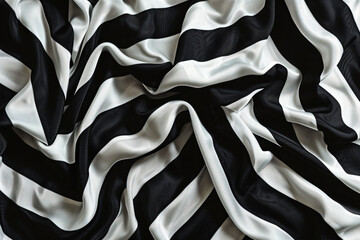 Poster - Black and white striped fabric texture background. Wavy cloth pattern for fashion, textile design concept banner in the style of textile.