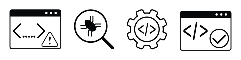 Poster - programming and coding icon set. software or website development and debugging symbol. transparent p