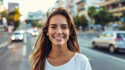 Wall Mural - Young woman smiling happy walking at the city.