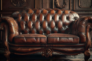 Wall Mural - old brown leather sofa couch luxury furniture