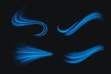 Poster - circle and wave blue wind effect with particles. realistic 3d vector illustration set of abstract cu