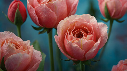 Canvas Print - pink tulips in the garden, ai generated