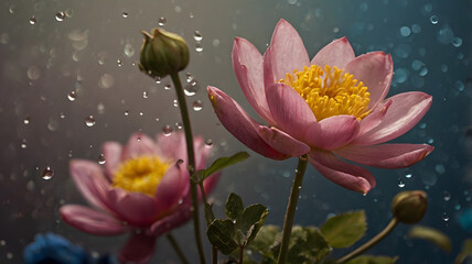 Canvas Print - pink water lily in pond, ai generated