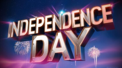 Canvas Print - A 3d text that says independence day with fireworks in the background, AI