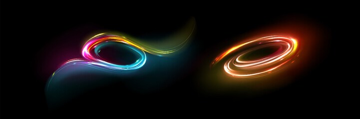 Poster - abstract neon light swirls set isolated on black background. vector realistic illustration of yellow