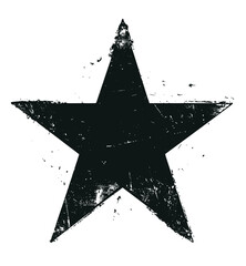 black and white distressed and disintegrating five-pointed star with a dripping effect, stencil and 