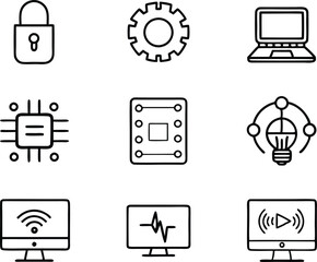 set of technology icon line art style. technology, digital, background, business, network, data, abstract, futuristic, information