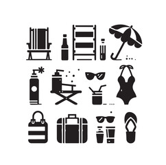 beach equipment set vector illustration