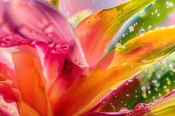 Canvas Print - a vibrant abstract explosion of tropical colors with splashes of hot pink vivid orange and lime green suggesting a lively festive atmosphere