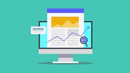 Optimize content website SEO increase visitors graph and rank development, internet marketing concept video animation.