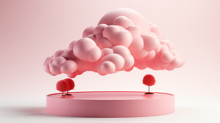 Wall Mural - podium pink clouds plastic paper 3d style.