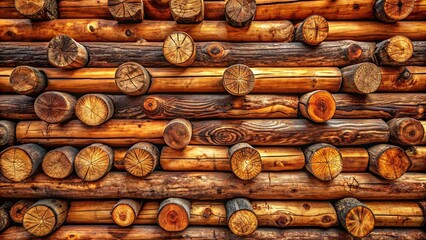 Wall Mural - Highly detailed 4K resolution brown wooden log wall stack background with intricate natural pattern and rustic textured design elements.
