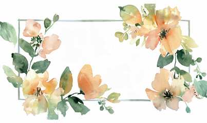 Wall Mural - Watercolor floral background, frame, pattern, texture. For design, pastel colors