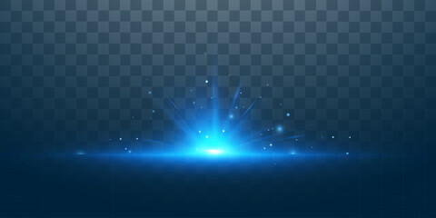 Fototapete - The effect of abstract rays of blue light with reflections on a transparent background. Vector 10 EPS