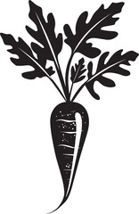 Carrot vegetable with leaves silhouette vector black