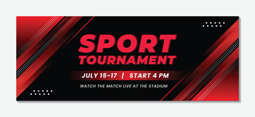 Sports tournament event banner design template modern red design black background