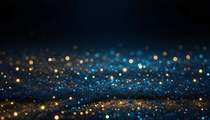 Wall Mural - Blackground of abstract glitter lights. blue, gold and black. de focused