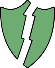 Sticker - Flat Style Broken Shield Icon In Green Color.