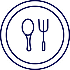 Wall Mural - Dishware spoon with fork on plate icon in line art.