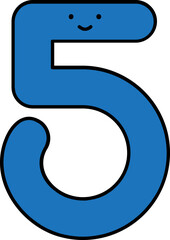 Sticker - Cartoon Five Number Icon in Blue Color.